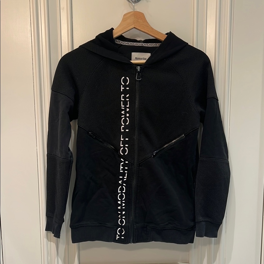 Black Hooded Jacket with White Text